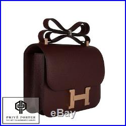Bordeaux Red Constance 24cm Hermes Epsom Leather Shoulder Bag Pink Rose Gold Ghw