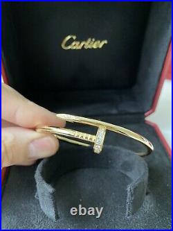 CARTIER 18k Yellow Gold Diamond Juste un Clou Nail Bracelet Size 17