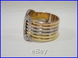 CARTIER 18k tri-color gold Double C ring with diamonds size 51 Vintage model