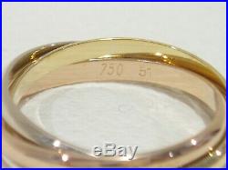CARTIER 18k tri-color gold narrow band Trinity ring size 51
