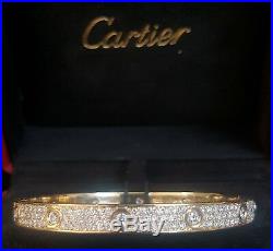 CARTIER LOVE BRACELET 18K YELLOW GOLD WITH PAVE 3.14 CARAT DIAMONDSSize 21BOX