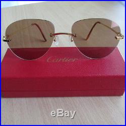 CARTIER Light Brown Gold Rimless 140 Sunglasses 100% Authentic
