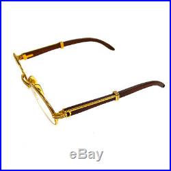 CARTIER Logos Reading Glasses Eye Wear Gold Clear Wood France M14370