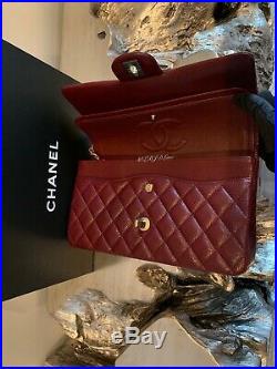 CHANEL 15B Burgundy Caviar Medium Classic Double Flap Bag 2015 GOLD DARK RED