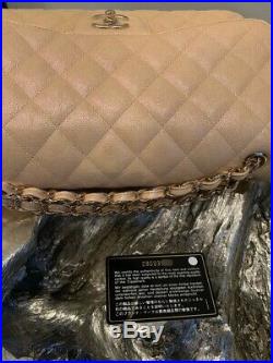 CHANEL 19S Iridescent Beige Caviar Jumbo Classic Flap Bag 2019 Pearly CC Gold HW