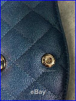 CHANEL 19S Iridescent Dark Blue Medium Classic Flap Bag 2019 Pearly CC Mermaid