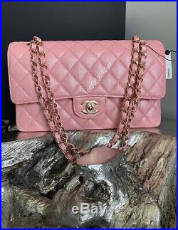 CHANEL 19S Iridescent Pink Caviar Medium Classic Double Flap Bag 2019 Pearly CC