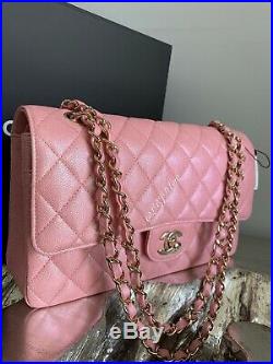 CHANEL 19S Iridescent Pink Caviar Medium Classic Double Flap Bag 2019 Pearly CC