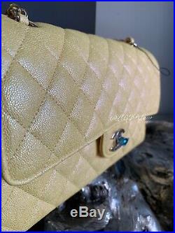 CHANEL 19S Iridescent Yellow Caviar Medium Classic Flap Bag 2019 CC Pearly Gold