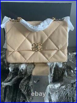 CHANEL 19 Beige Large Flap Bag 20K NEW 2020 Medium Classic Gold Silver HW NWT
