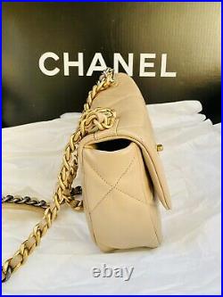 CHANEL 19 Flap Bag 21S Dark Beige Small Medium Quilted Leather Gold Silver CC