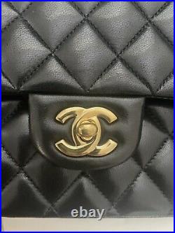 CHANEL Authentic 2.55 Double Flap 10 Chain Shoulder Bag Black Lambskin