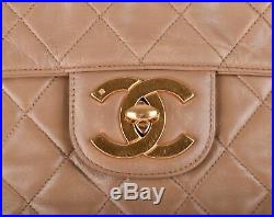 CHANEL Beige Quilted Leather Maxi Jumbo XL 24K Gold Chain Flap Shoulder Bag