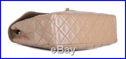 CHANEL Beige Quilted Leather Maxi Jumbo XL 24K Gold Chain Flap Shoulder Bag