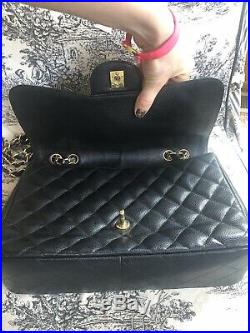 CHANEL Black Caviar Leather Jumbo Classic Single Flap Bag Gold Hardware