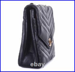 CHANEL Black Chevron Leather 24K Gold CC Flap Chain Shoulder Bag Purse