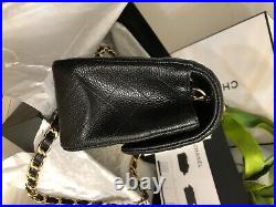 CHANEL Black Leather Caviar Mini Classic Flap Gold CC Crossbody Bag Authentic