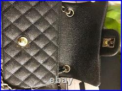 CHANEL Black Leather Caviar Mini Classic Flap Gold CC Crossbody Bag Authentic