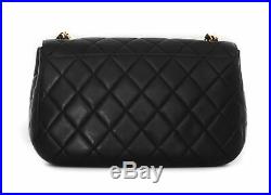 CHANEL Black Leather Quilted Classic Flap 24K Gold CC Shoulder Bag