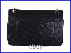 CHANEL Black Leather Quilted Double Flap 24K Gold CC Chain Shoulder Bag Purse