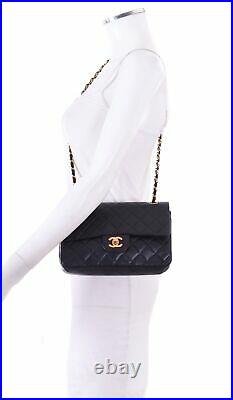 CHANEL Black Leather Quilted Double Flap 24K Gold CC Chain Shoulder Bag Purse