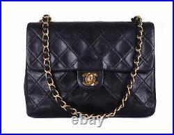 CHANEL Black Leather Quilted Single Flap 24K Gold CC Chain Shoulder Bag Purse