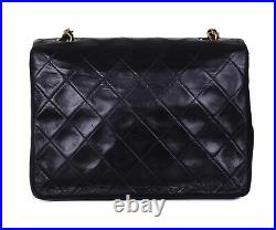CHANEL Black Leather Quilted Single Flap 24K Gold CC Chain Shoulder Bag Purse