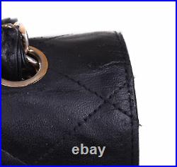 CHANEL Black Leather Rectangular Flap 24K Gold CC Shoulder Bag