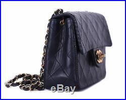 CHANEL Black Leather Square Mini Classic Flap 24K Gold CC Crossbody Bag