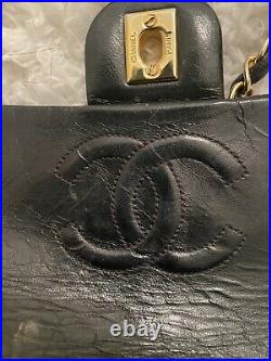 CHANEL Black Leather Square Mini Classic Flap Gold CC Crossbody Bag Authentic