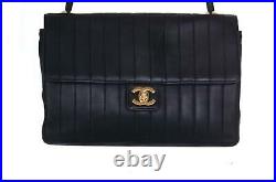 CHANEL Black Leather Vertical Line Classic Flap 24K Gold CC Shoulder Bag