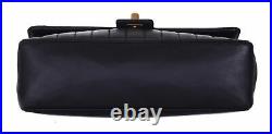 CHANEL Black Leather Vertical Line Classic Flap 24K Gold CC Shoulder Bag
