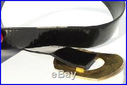 CHANEL Black Patent Leather Gold Tone CC Double Logo Buckle Wide Belt VINTAGE 70