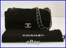 CHANEL Black Quilted Jersey Knit Gold CC Chain Small Flap Purse Handbag Bag
