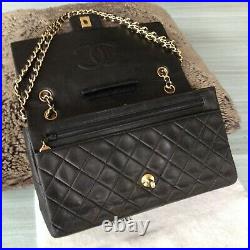 CHANEL Black Quilted Lambskin 24K Gold Chain Medium Large Classic 11 Flap Bag