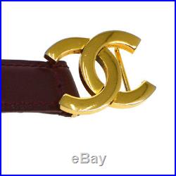 CHANEL CC Buckle Belt Bordeaux Gold Leather Vintage 65/26 Authentic AK35556h