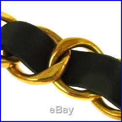 CHANEL CC COCO Gold Chain Belt Black Leather Vintage Authentic AK31393f
