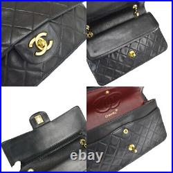 CHANEL CC Double Flap Matelasse Chain Shoulder Bag Leather Black Gold 331LB534