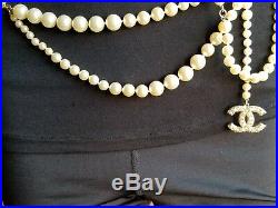 CHANEL CC GOLD LOGO Pearl NECKLACE & BELT SIZE 85/33 $1350. Auth