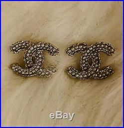 CHANEL CC Gold Classic Pearl Logo Earrings Brand Authentic