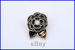 CHANEL CC Logo Camellia Shoes Black×Gold Tone Pin Brooches Set Auth withBox #241