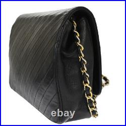 CHANEL CC Logo Chain Shoulder Bag Leather Black Gold France Vintage 632LB407