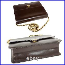 CHANEL CC Logo Chain Shoulder Bag Leather Brown Gold Made In France 76SC196