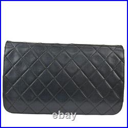 CHANEL CC Logo Full Flap Matelasse Chain Shoulder Bag Leather Black Gold 46BT943