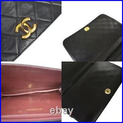 CHANEL CC Logo Full Flap Matelasse Chain Shoulder Bag Leather Black Gold 46BT943