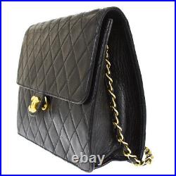 CHANEL CC Logo Matelasse Chain Shoulder Bag Leather Black Gold Vintage 20MI963