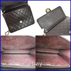 CHANEL CC Logo Matelasse Chain Shoulder Bag Leather Black Gold Vintage 28MK013