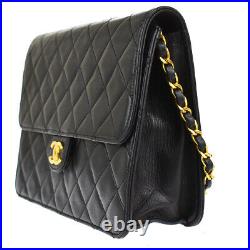 CHANEL CC Logo Matelasse Chain Shoulder Bag Leather Black Gold Vintage 44MI964