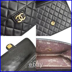 CHANEL CC Logo Matelasse Chain Shoulder Bag Leather Black Gold Vintage 44MI964