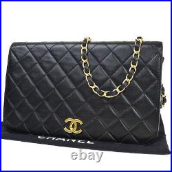 CHANEL CC Logo Matelasse Chain Shoulder Bag Leather Black Gold Vintage 57MK006